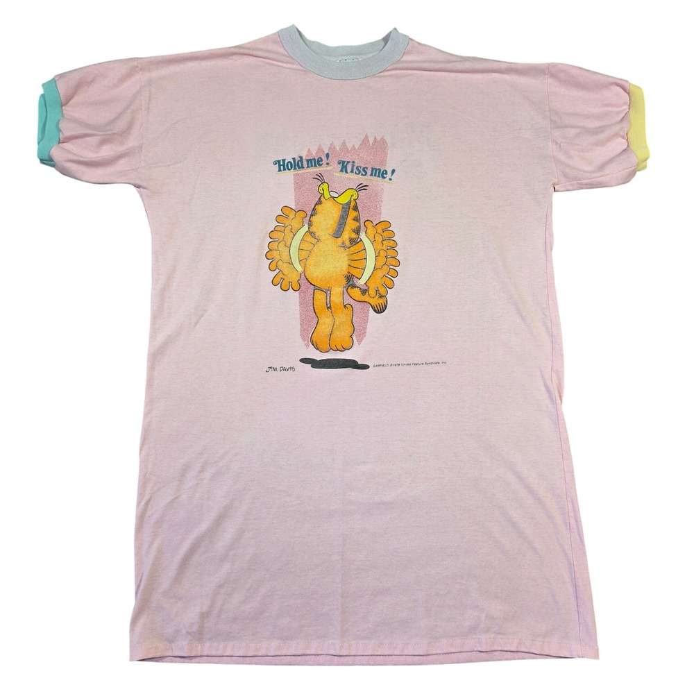 Vintage 1978 Garfield Flirts Pink Graphic One Size Fits All Retro Single Stitch